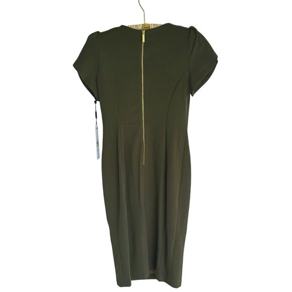NWT Calvin Klein Tulip Sleeve Sheath Dress Size 4 Olive Green Career Cocktail - Picture 3 of 9